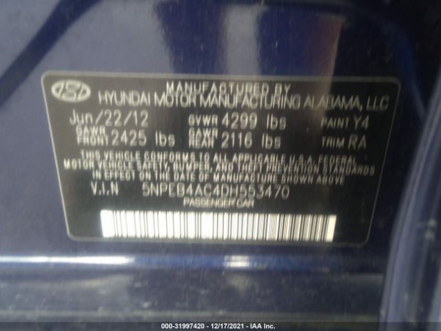 Photo 8 VIN: 5NPEB4AC4DH553470 - HYUNDAI SONATA 