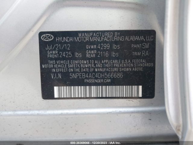 Photo 8 VIN: 5NPEB4AC4DH566686 - HYUNDAI SONATA 