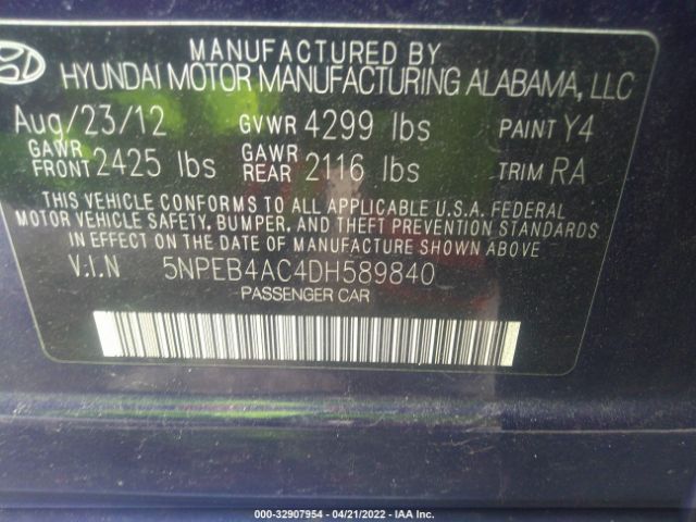 Photo 8 VIN: 5NPEB4AC4DH589840 - HYUNDAI SONATA 