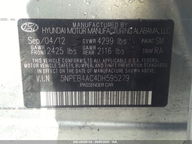 Photo 8 VIN: 5NPEB4AC4DH595279 - HYUNDAI SONATA 