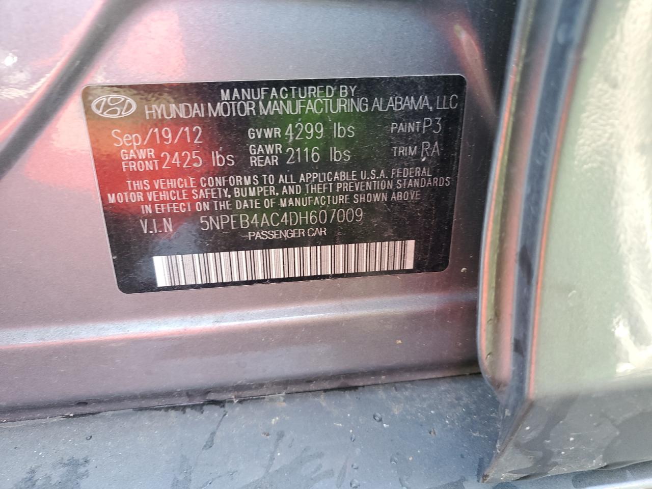 Photo 11 VIN: 5NPEB4AC4DH607009 - HYUNDAI SONATA 