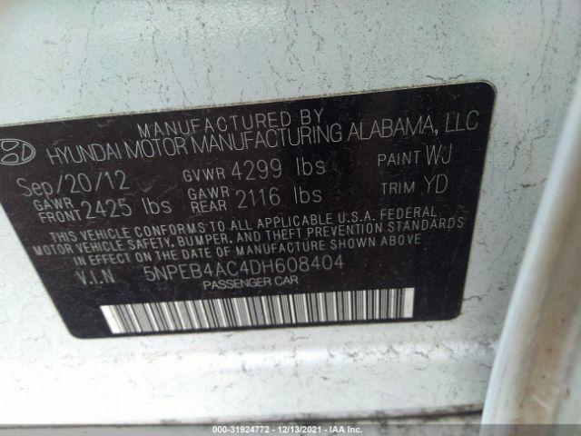 Photo 8 VIN: 5NPEB4AC4DH608404 - HYUNDAI SONATA 