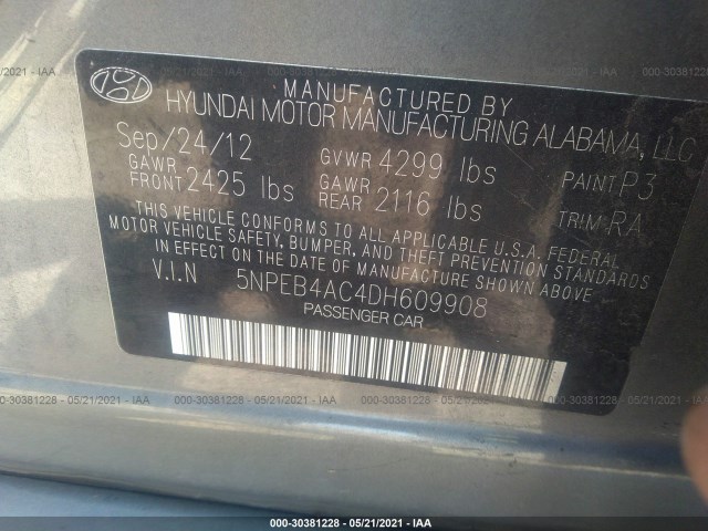 Photo 8 VIN: 5NPEB4AC4DH609908 - HYUNDAI SONATA 