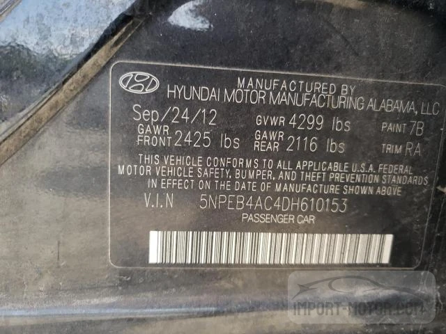 Photo 11 VIN: 5NPEB4AC4DH610153 - HYUNDAI SONATA 