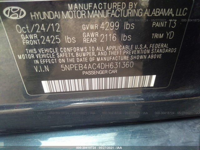 Photo 8 VIN: 5NPEB4AC4DH631360 - HYUNDAI SONATA 