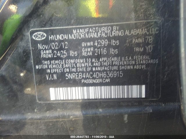 Photo 8 VIN: 5NPEB4AC4DH636915 - HYUNDAI SONATA 