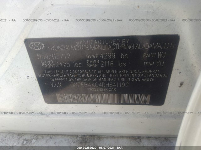 Photo 8 VIN: 5NPEB4AC4DH641192 - HYUNDAI SONATA 