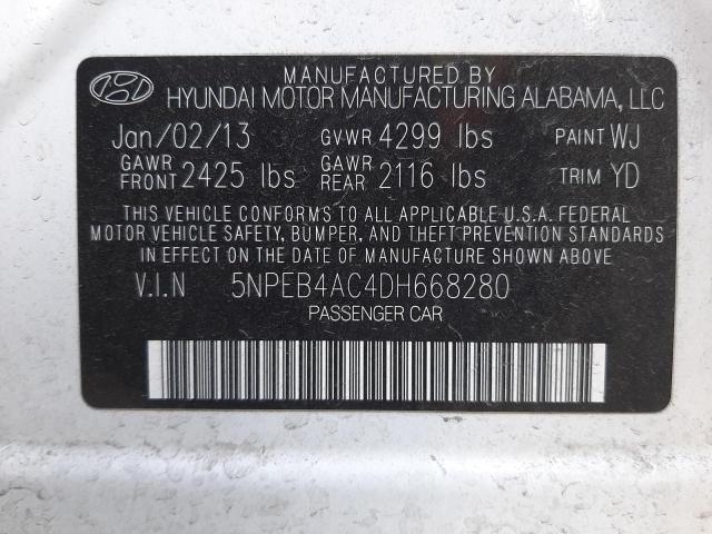 Photo 11 VIN: 5NPEB4AC4DH668280 - HYUNDAI SONATA 