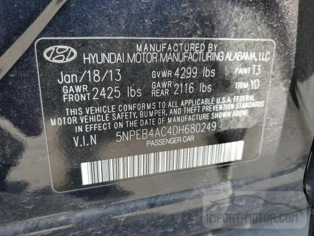 Photo 11 VIN: 5NPEB4AC4DH680249 - HYUNDAI SONATA 