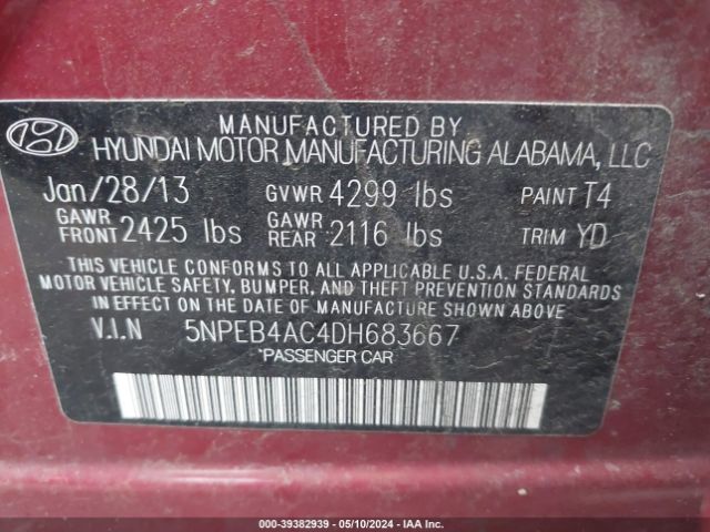 Photo 8 VIN: 5NPEB4AC4DH683667 - HYUNDAI SONATA 