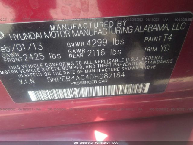 Photo 8 VIN: 5NPEB4AC4DH687184 - HYUNDAI SONATA 