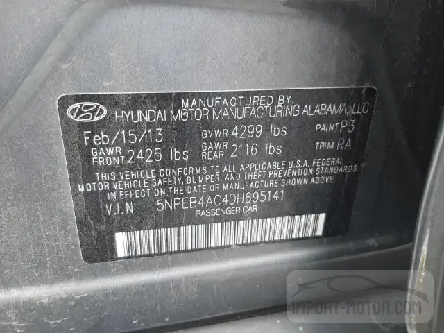 Photo 11 VIN: 5NPEB4AC4DH695141 - HYUNDAI SONATA 