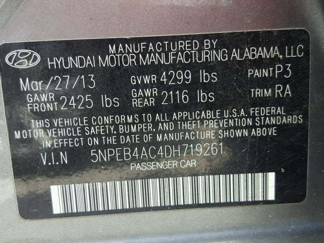 Photo 9 VIN: 5NPEB4AC4DH719261 - HYUNDAI SONATA GLS 