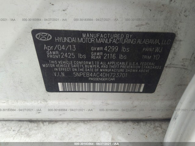 Photo 8 VIN: 5NPEB4AC4DH723701 - HYUNDAI SONATA 