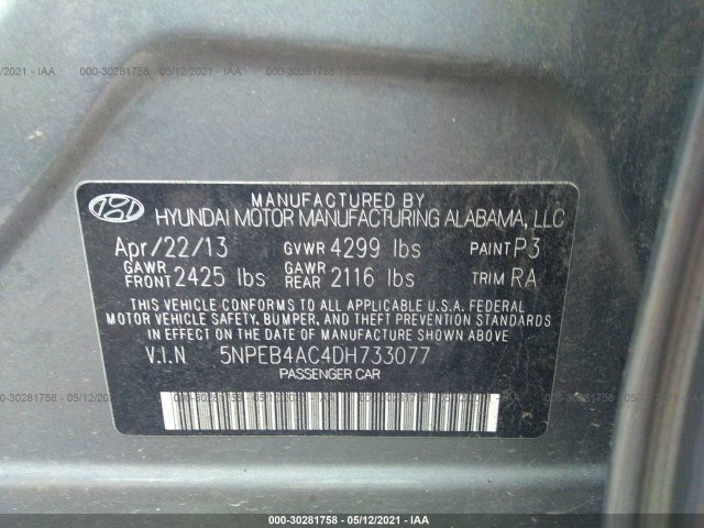 Photo 8 VIN: 5NPEB4AC4DH733077 - HYUNDAI SONATA 