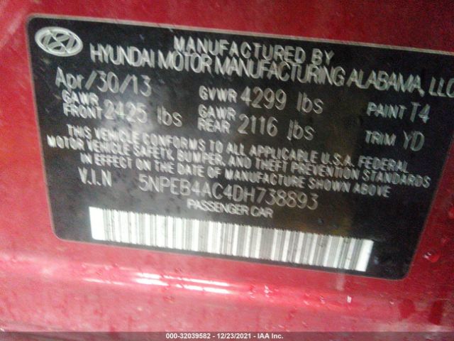 Photo 8 VIN: 5NPEB4AC4DH738893 - HYUNDAI SONATA 