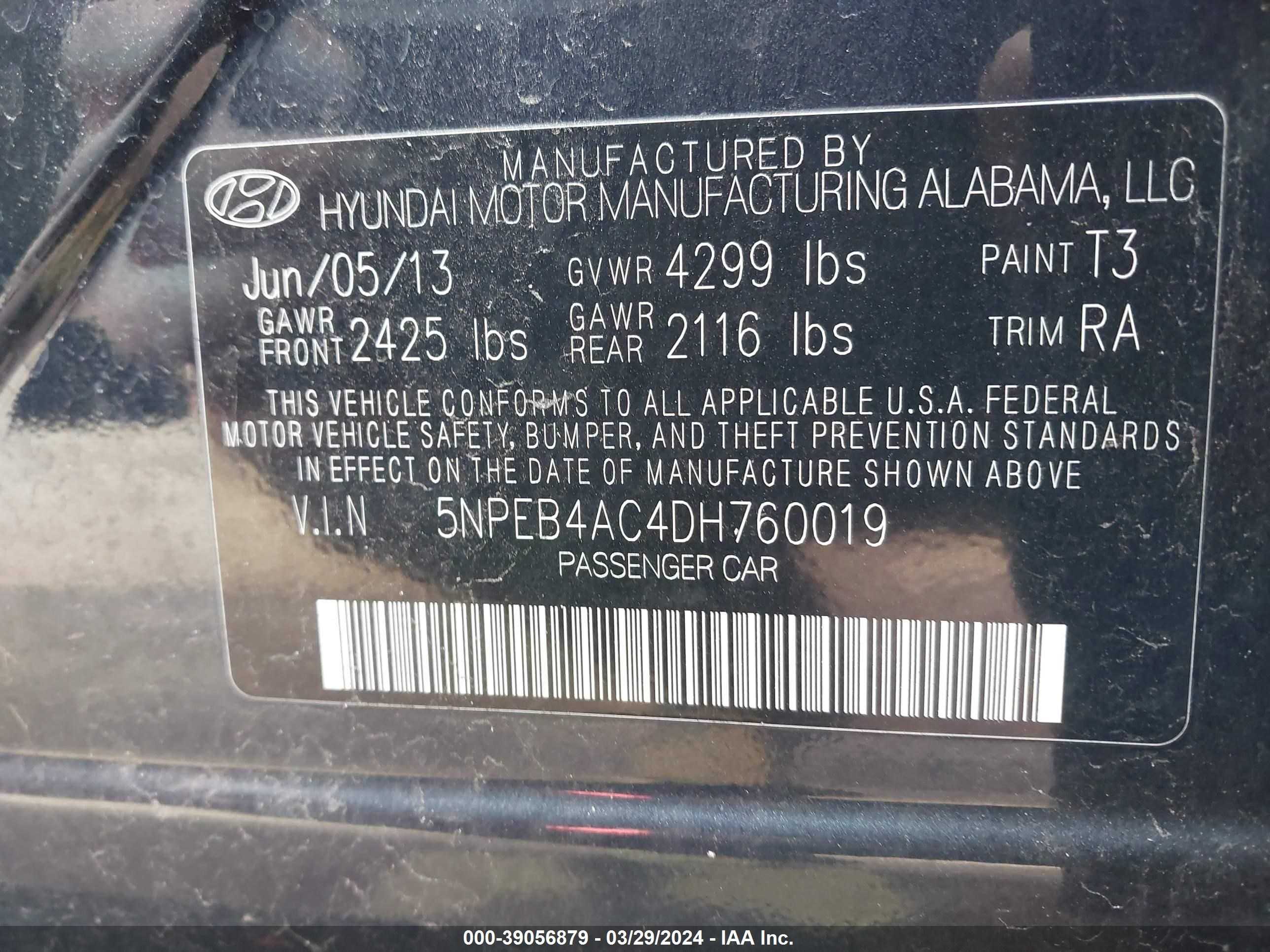 Photo 8 VIN: 5NPEB4AC4DH760019 - HYUNDAI SONATA 