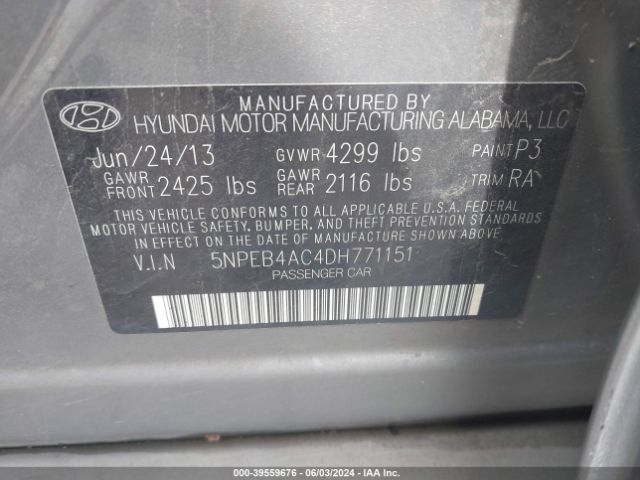 Photo 8 VIN: 5NPEB4AC4DH771151 - HYUNDAI SONATA 