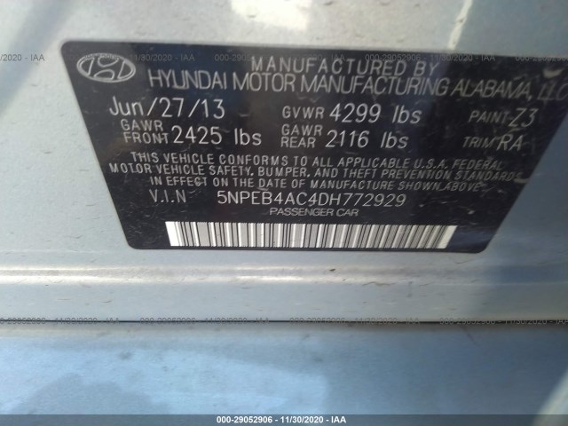 Photo 8 VIN: 5NPEB4AC4DH772929 - HYUNDAI SONATA 