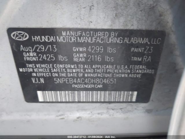 Photo 8 VIN: 5NPEB4AC4DH804651 - HYUNDAI SONATA 