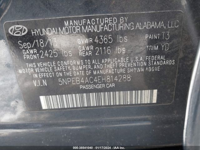 Photo 8 VIN: 5NPEB4AC4EH814288 - HYUNDAI SONATA 