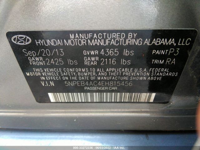 Photo 8 VIN: 5NPEB4AC4EH815456 - HYUNDAI SONATA 