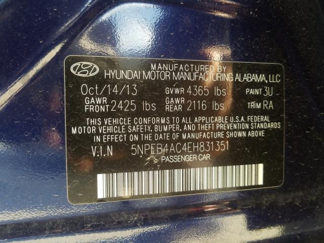 Photo 9 VIN: 5NPEB4AC4EH831351 - HYUNDAI SONATA GLS 