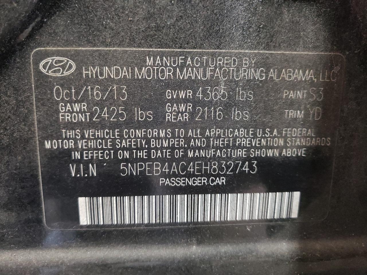 Photo 12 VIN: 5NPEB4AC4EH832743 - HYUNDAI SONATA 