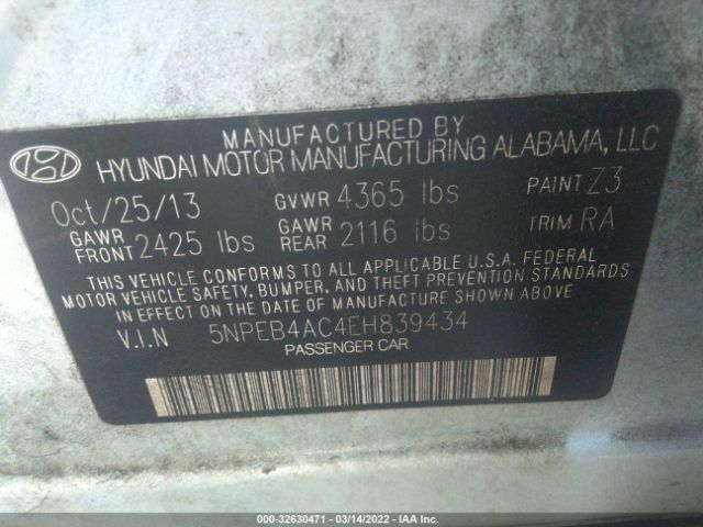 Photo 8 VIN: 5NPEB4AC4EH839434 - HYUNDAI SONATA 