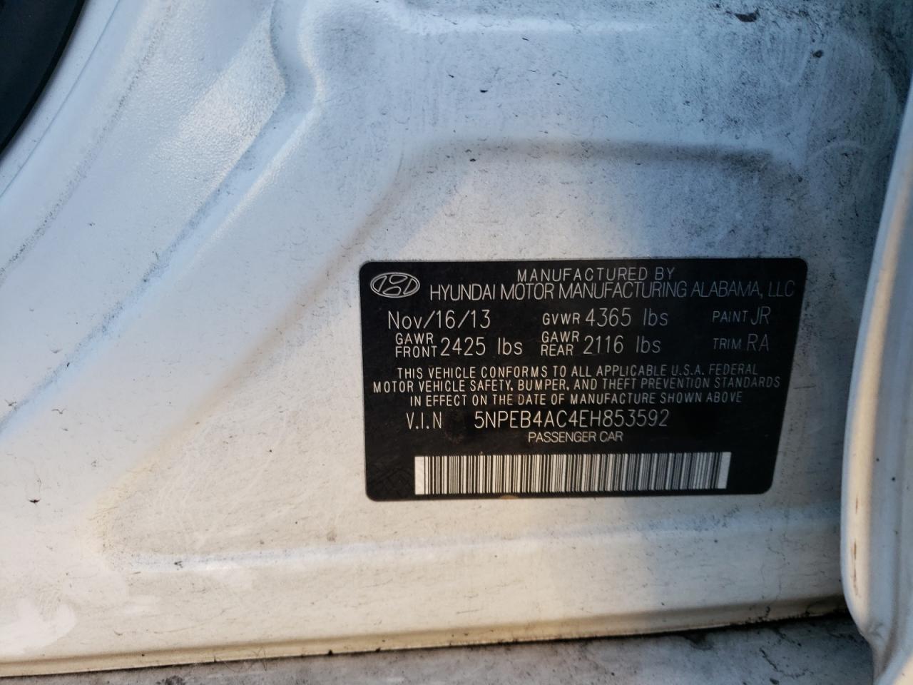 Photo 11 VIN: 5NPEB4AC4EH853592 - HYUNDAI SONATA 