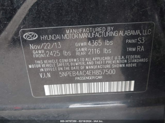 Photo 8 VIN: 5NPEB4AC4EH857500 - HYUNDAI SONATA 