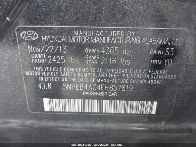 Photo 8 VIN: 5NPEB4AC4EH857819 - HYUNDAI SONATA 