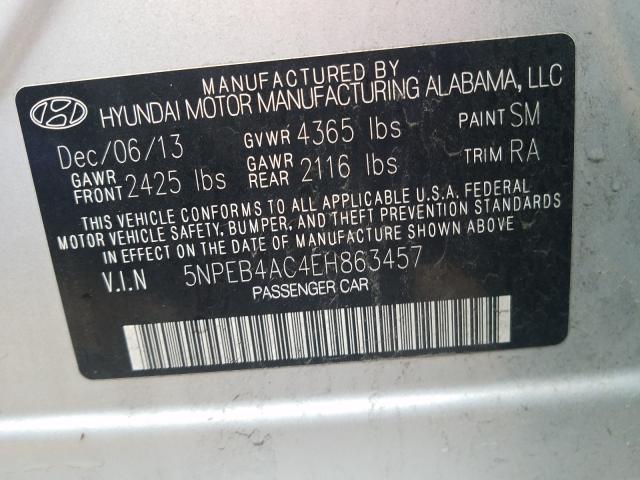 Photo 9 VIN: 5NPEB4AC4EH863457 - HYUNDAI SONATA GLS 