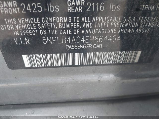 Photo 8 VIN: 5NPEB4AC4EH864494 - HYUNDAI SONATA 