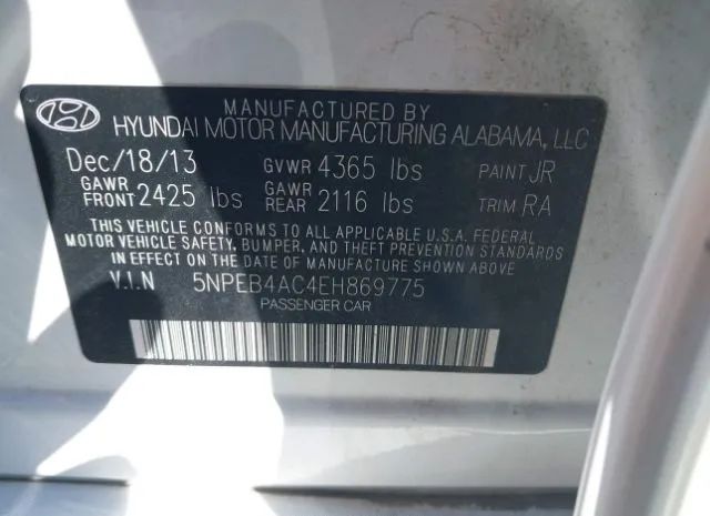 Photo 8 VIN: 5NPEB4AC4EH869775 - HYUNDAI SONATA 