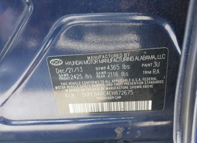 Photo 8 VIN: 5NPEB4AC4EH872675 - HYUNDAI SONATA 