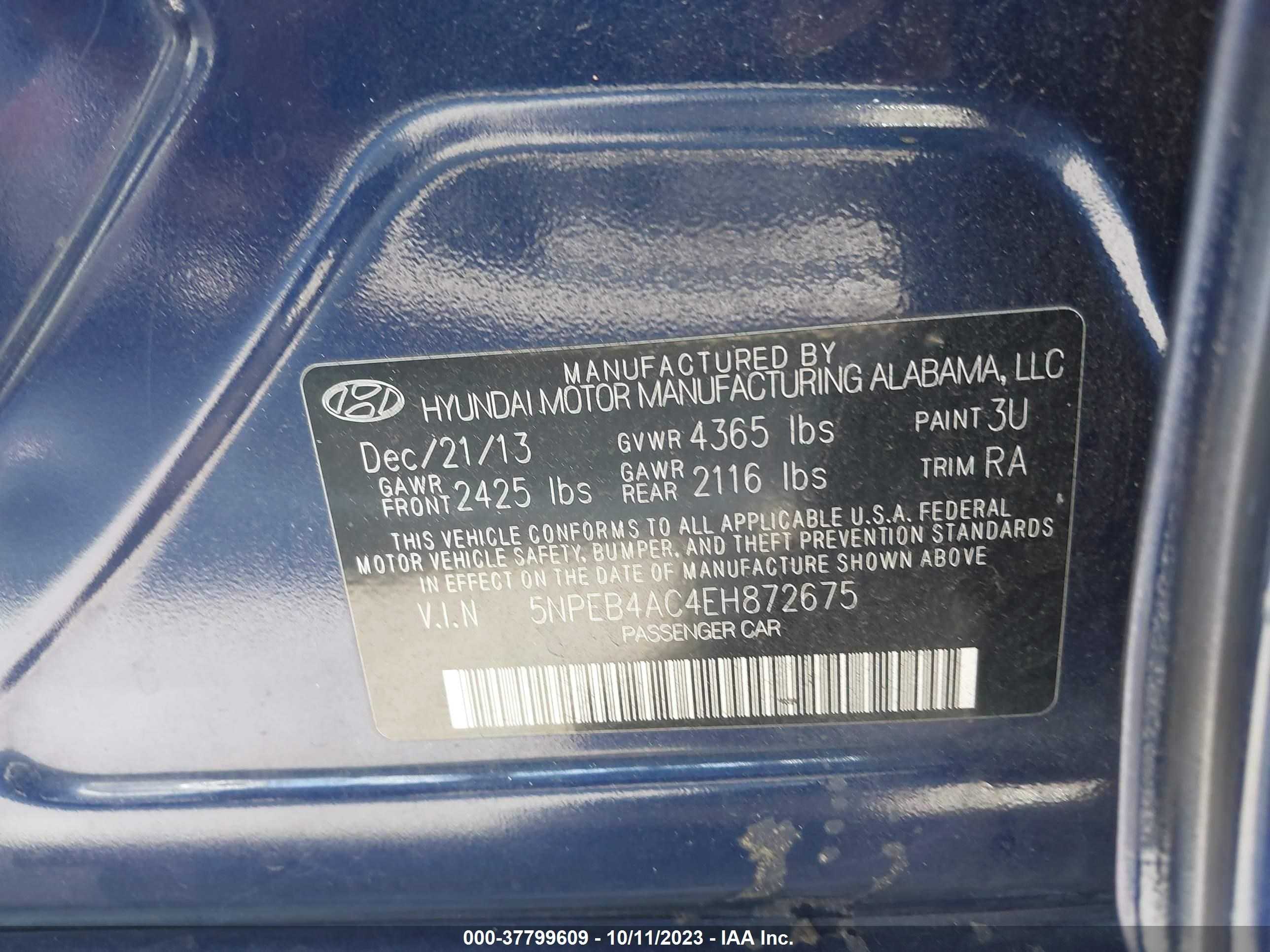 Photo 8 VIN: 5NPEB4AC4EH872675 - HYUNDAI SONATA 