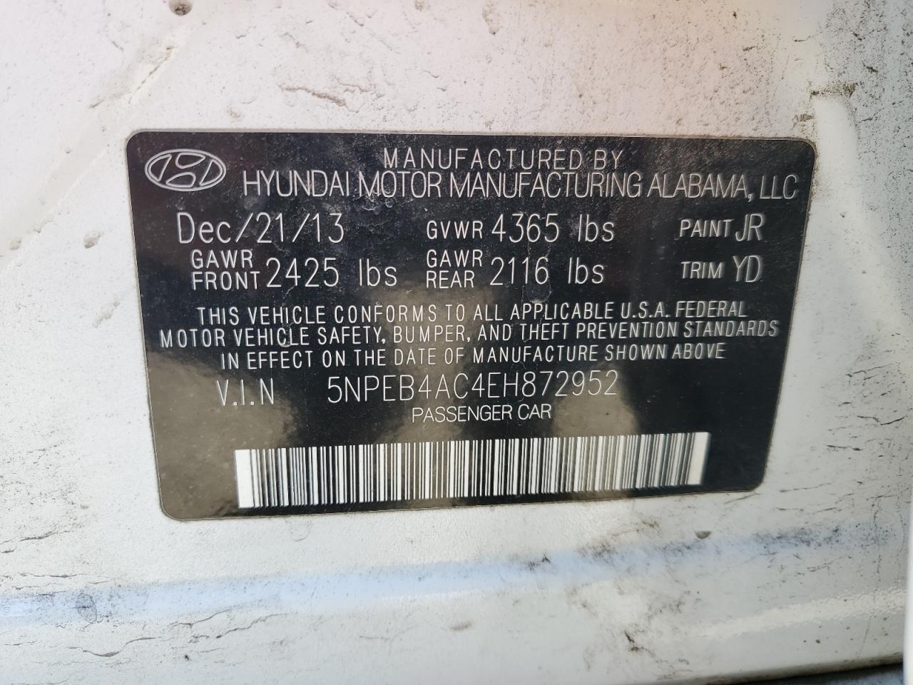 Photo 11 VIN: 5NPEB4AC4EH872952 - HYUNDAI SONATA 