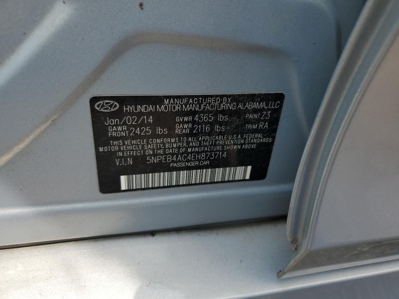 Photo 11 VIN: 5NPEB4AC4EH873714 - HYUNDAI SONATA 