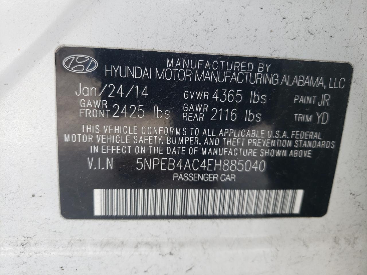 Photo 11 VIN: 5NPEB4AC4EH885040 - HYUNDAI SONATA 