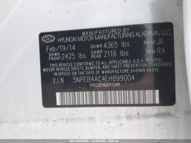 Photo 8 VIN: 5NPEB4AC4EH899004 - HYUNDAI SONATA 