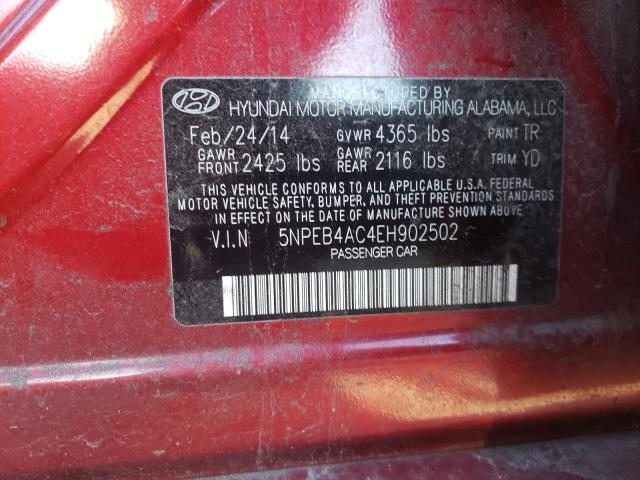 Photo 9 VIN: 5NPEB4AC4EH902502 - HYUNDAI SONATA GLS 