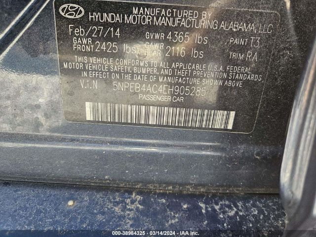 Photo 8 VIN: 5NPEB4AC4EH905285 - HYUNDAI SONATA 