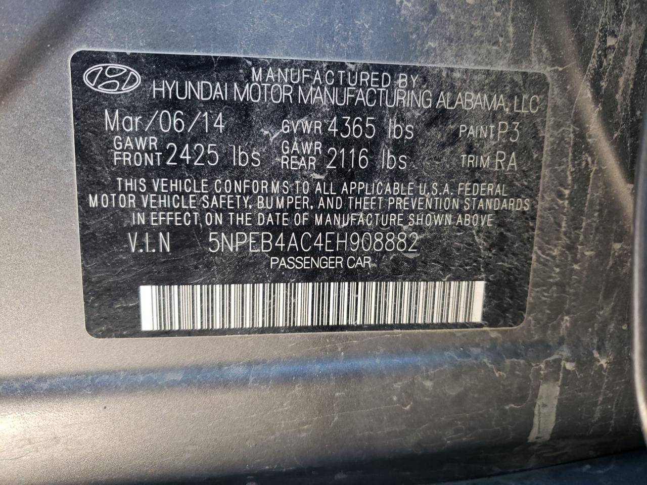 Photo 11 VIN: 5NPEB4AC4EH908882 - HYUNDAI SONATA 