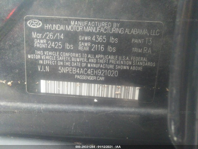 Photo 8 VIN: 5NPEB4AC4EH921020 - HYUNDAI SONATA 