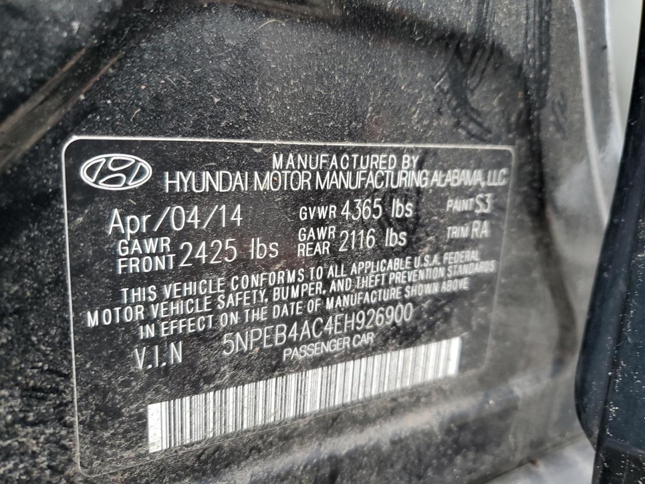 Photo 11 VIN: 5NPEB4AC4EH926900 - HYUNDAI SONATA 