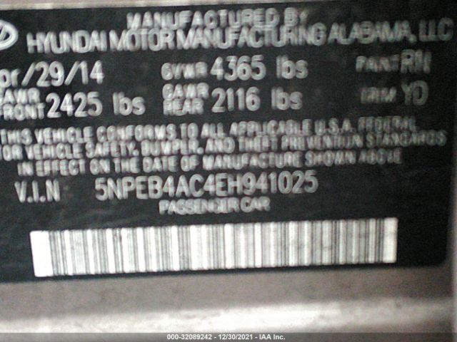 Photo 8 VIN: 5NPEB4AC4EH941025 - HYUNDAI SONATA 