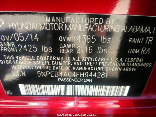 Photo 8 VIN: 5NPEB4AC4EH944281 - HYUNDAI SONATA 