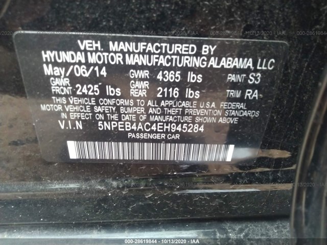 Photo 8 VIN: 5NPEB4AC4EH945284 - HYUNDAI SONATA 