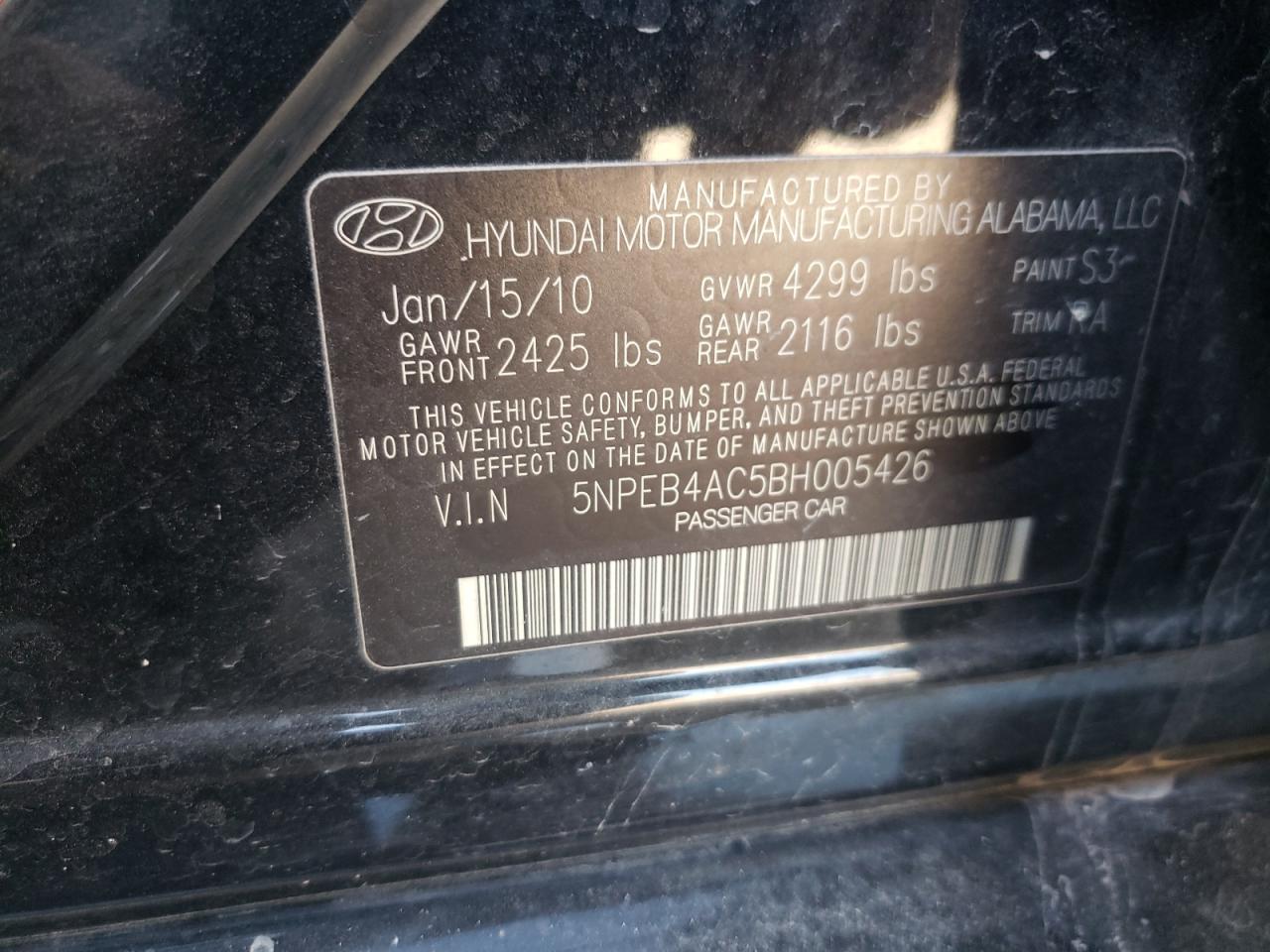 Photo 11 VIN: 5NPEB4AC5BH005426 - HYUNDAI SONATA 